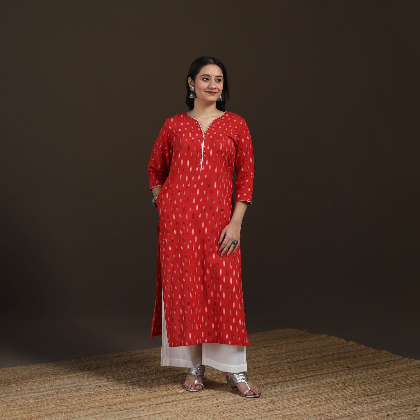 Sequin Work Pochampally Ikat Cotton Straight Long Kurta for Women 26