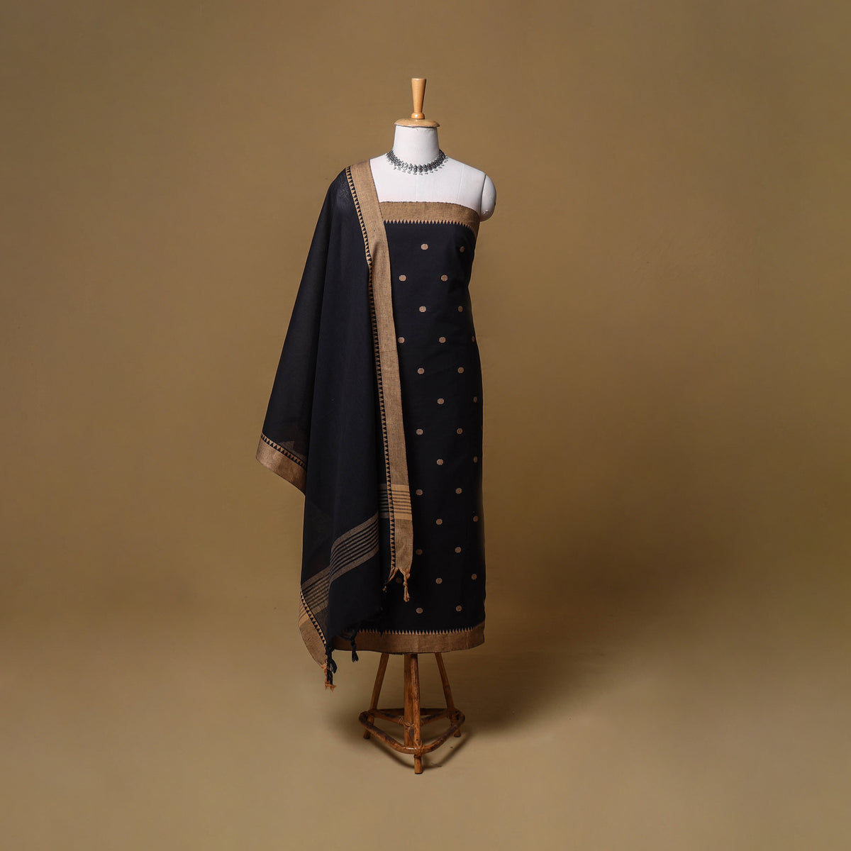 Jacquard Buti Cotton Unstitched Dress Material: Kurta, Bottom with Dupatta 01