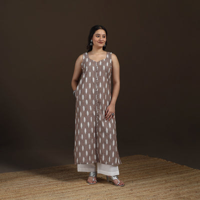 Pochampally Ikat Cotton Sleeveless Straight Long Kurta for Women 42