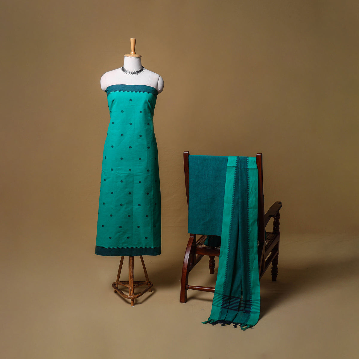 Jacquard Buti Cotton Unstitched Dress Material: Kurta, Bottom with Dupatta 02