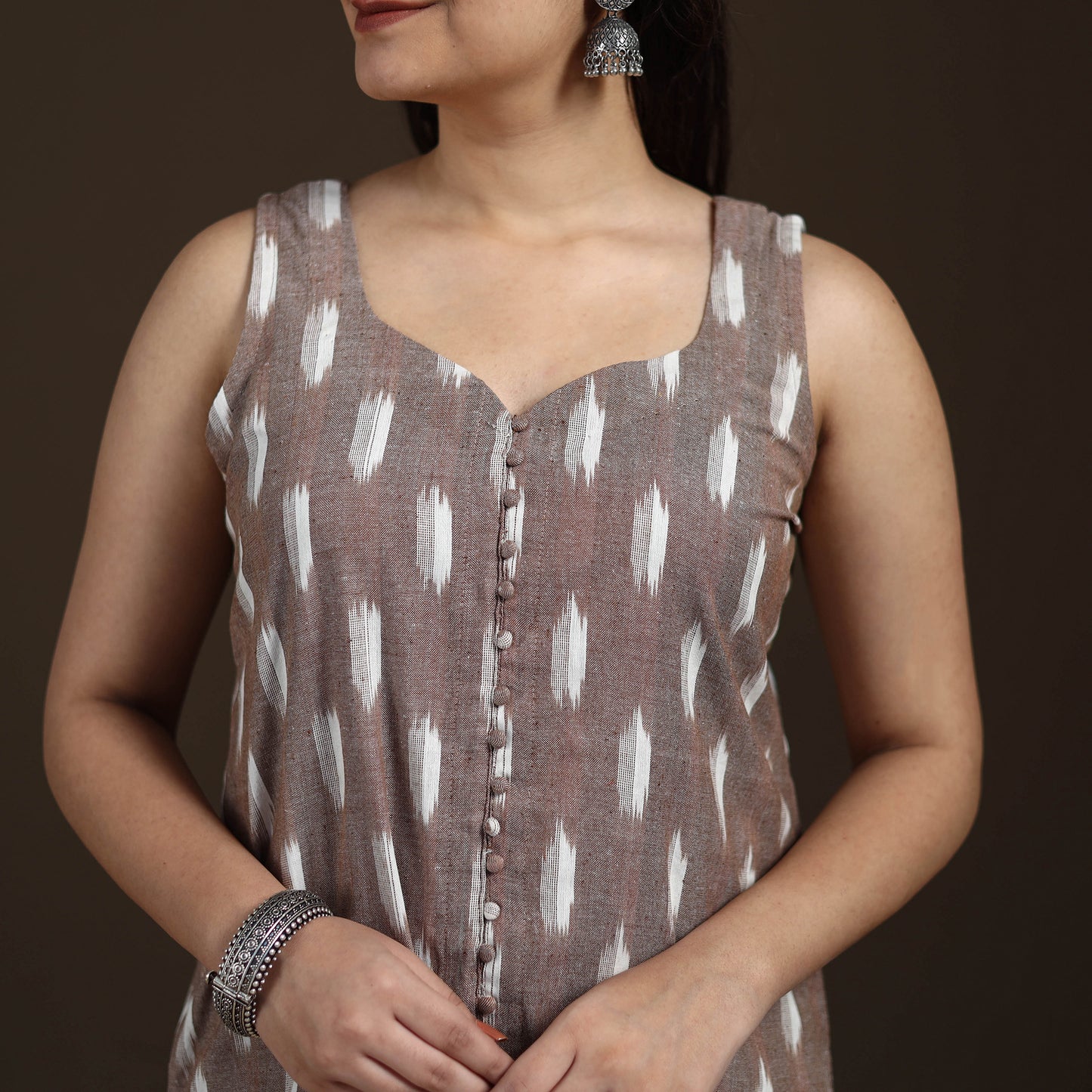 Pochampally Ikat Cotton Sleeveless Straight Long Kurta for Women 42