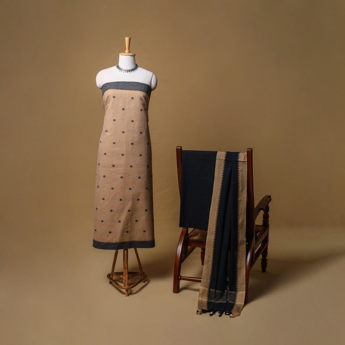 Jacquard Buti Cotton Unstitched Dress Material: Kurta, Bottom with Dupatta 03