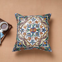 Multicolor - Original Chain Stitch Crewel Thread Hand Embroidery Silk Cushion Cover (16 x 16 in)