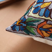 Multicolor - Original Chain Stitch Crewel Thread Hand Embroidery Silk Cushion Cover (16 x 16 in)