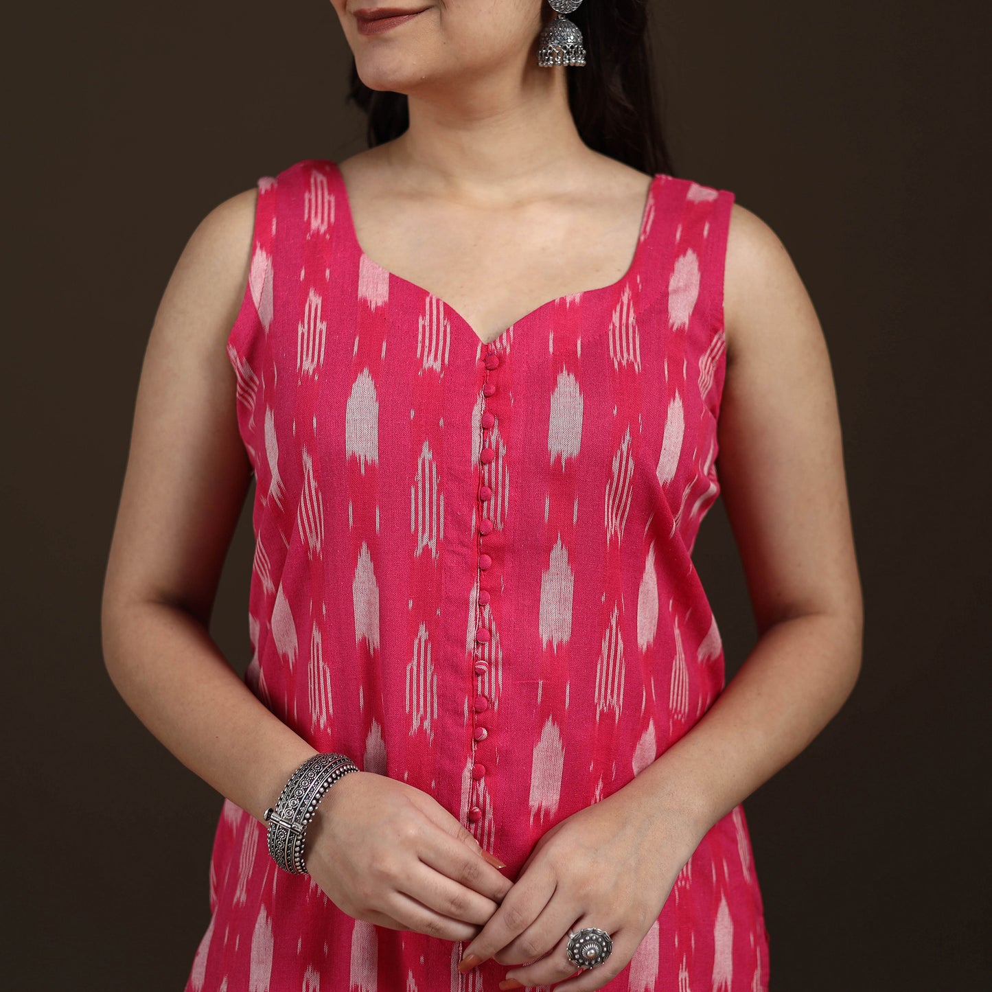 Pochampally Ikat Cotton Sleeveless Straight Long Kurta for Women 41