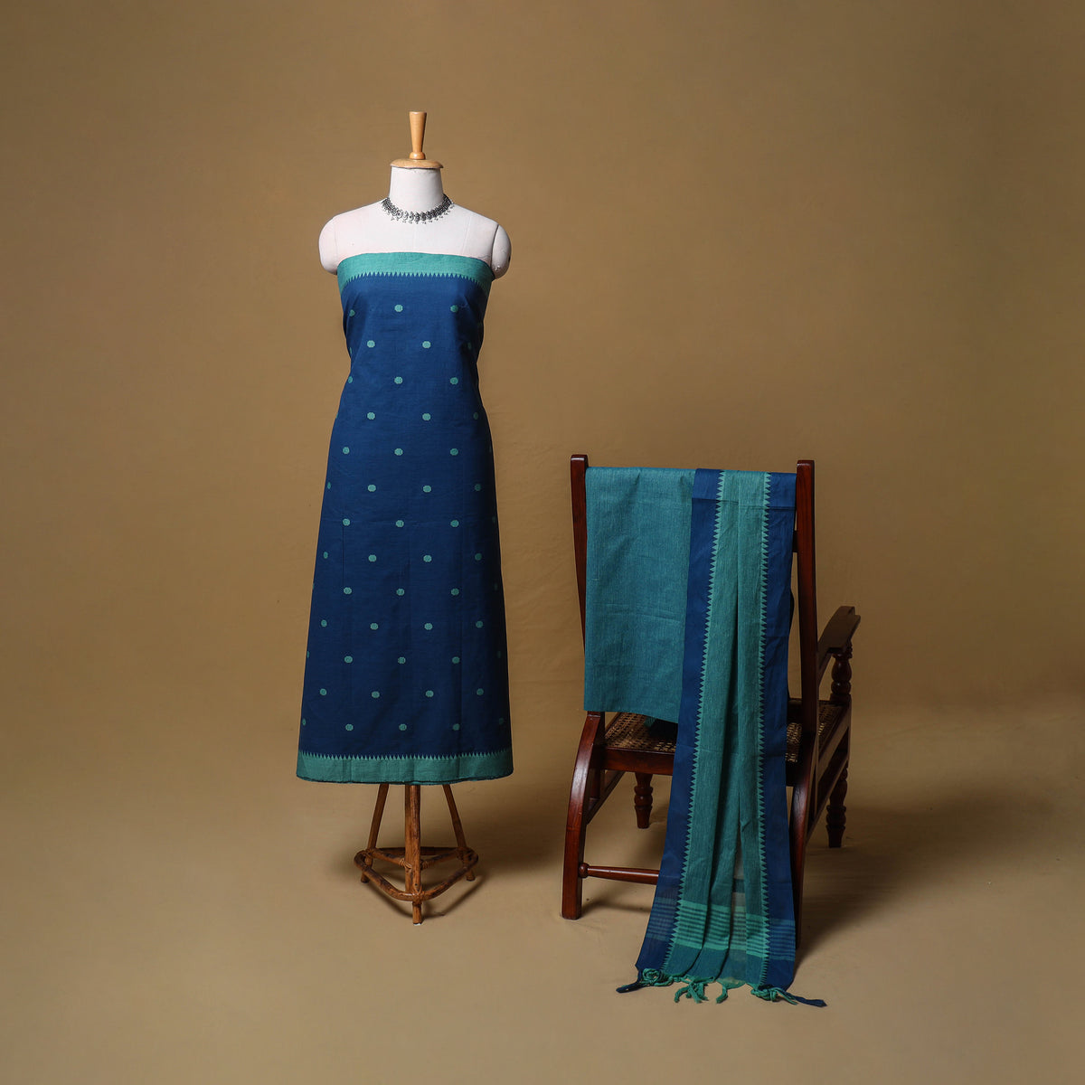 Jacquard Buti Cotton Unstitched Dress Material: Kurta, Bottom with Dupatta 04