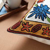 Multicolor - Original Chain Stitch Crewel Thread Hand Embroidery Silk Cushion Cover (16 x 16 in)