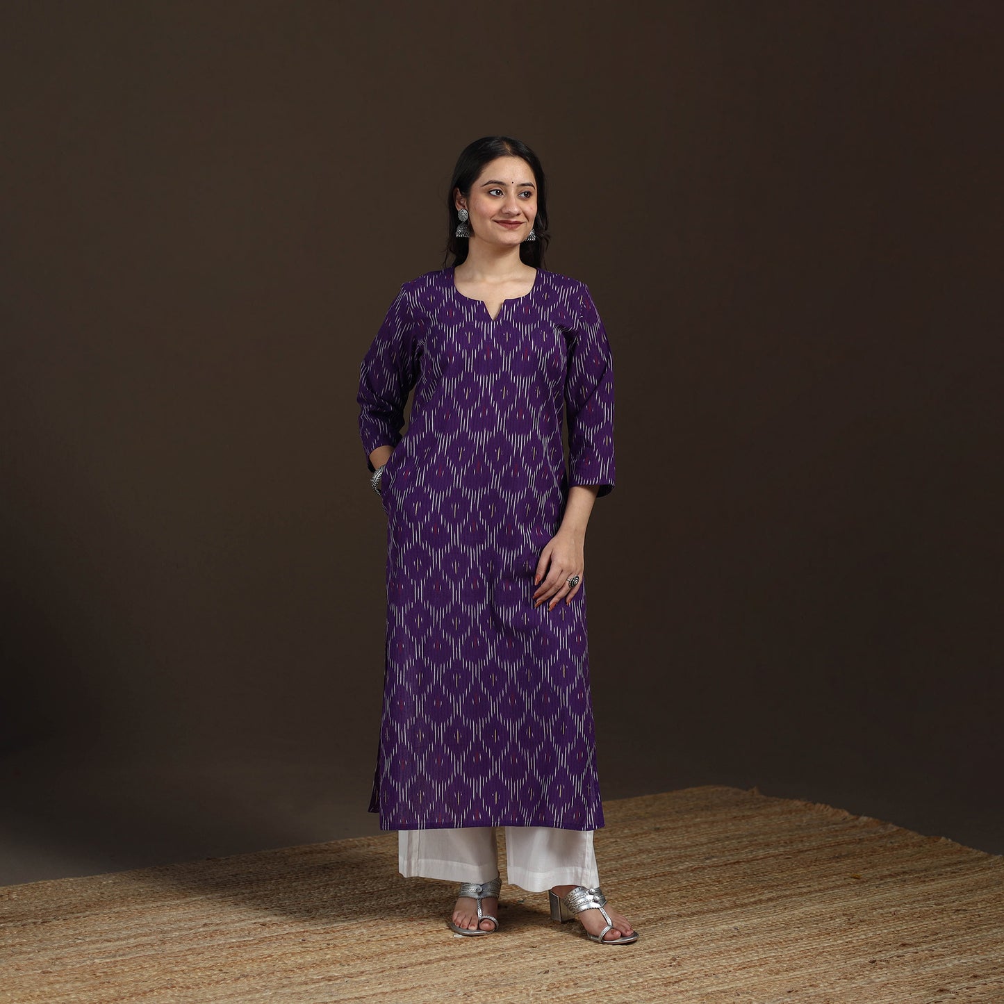 Pochampally Ikat Cotton Straight Long Kurta for Women 20