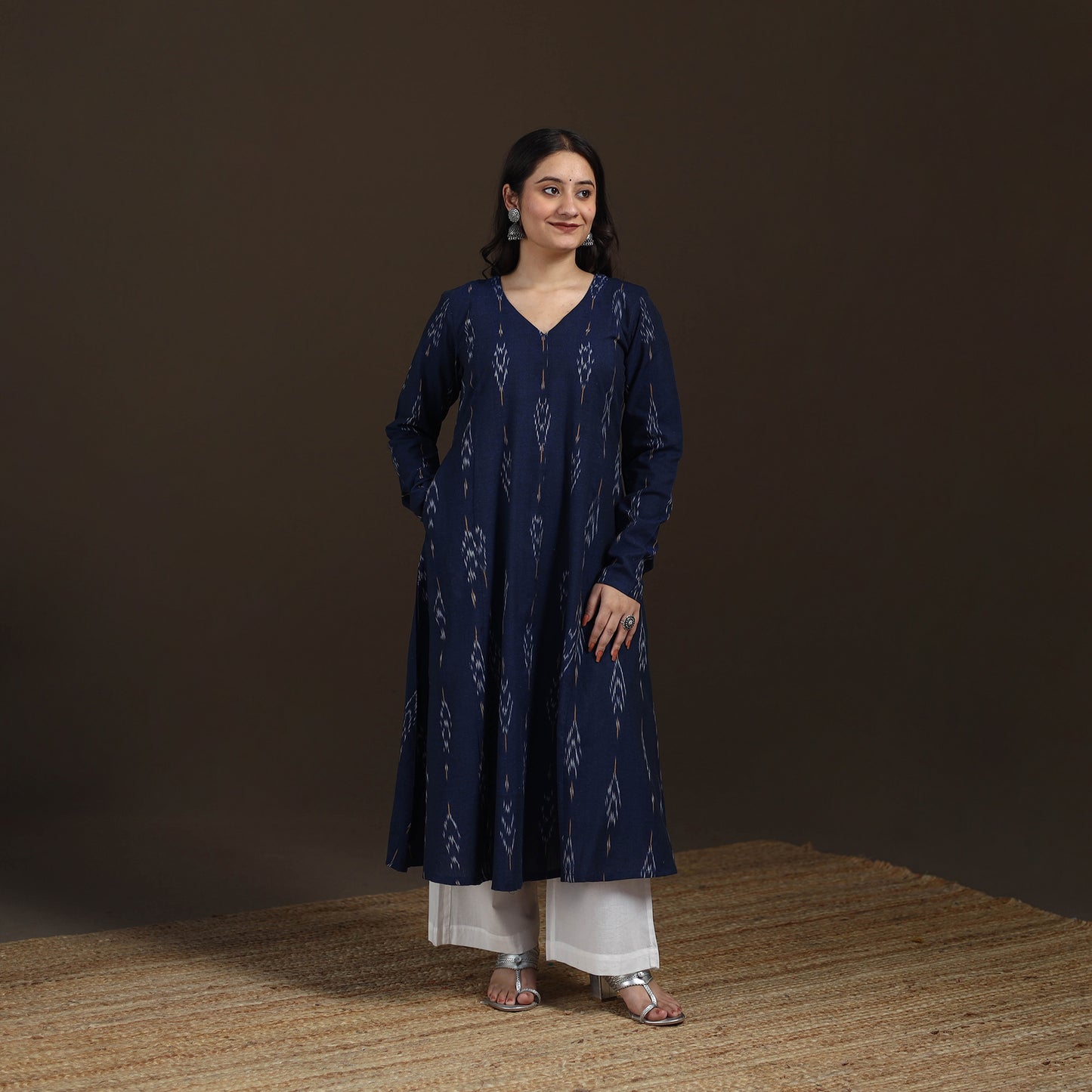 Pochampally Ikat Cotton A-Line Long Kurta for Women 10