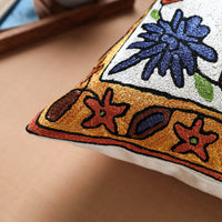 Multicolor - Original Chain Stitch Crewel Thread Hand Embroidery Silk Cushion Cover (16 x 16 in)