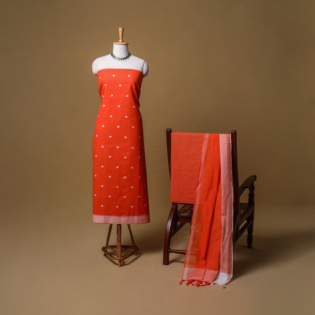 Jacquard Buti Cotton Unstitched Dress Material: Kurta, Bottom with Dupatta 05