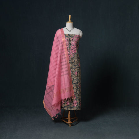 Lucknowi Chikankari Hand Work Unstitched Dress Material: Kurta & Dupatta with Jewellery 15