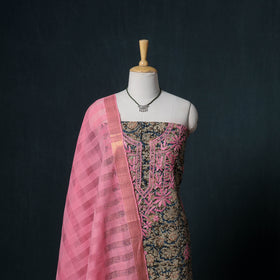 Lucknowi Chikankari Hand Work Unstitched Dress Material: Kurta & Dupatta with Jewellery 15