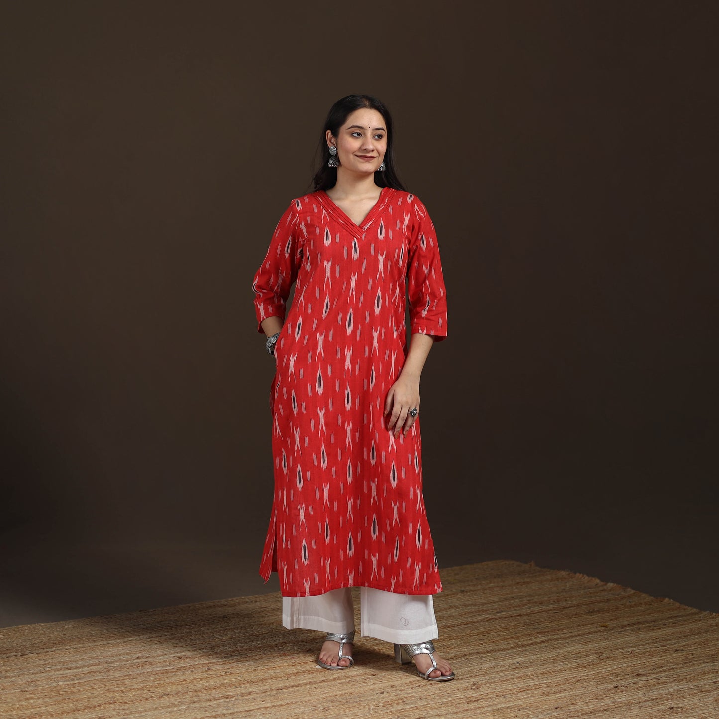 Pochampally Ikat Cotton Straight Long Kurta for Women 23