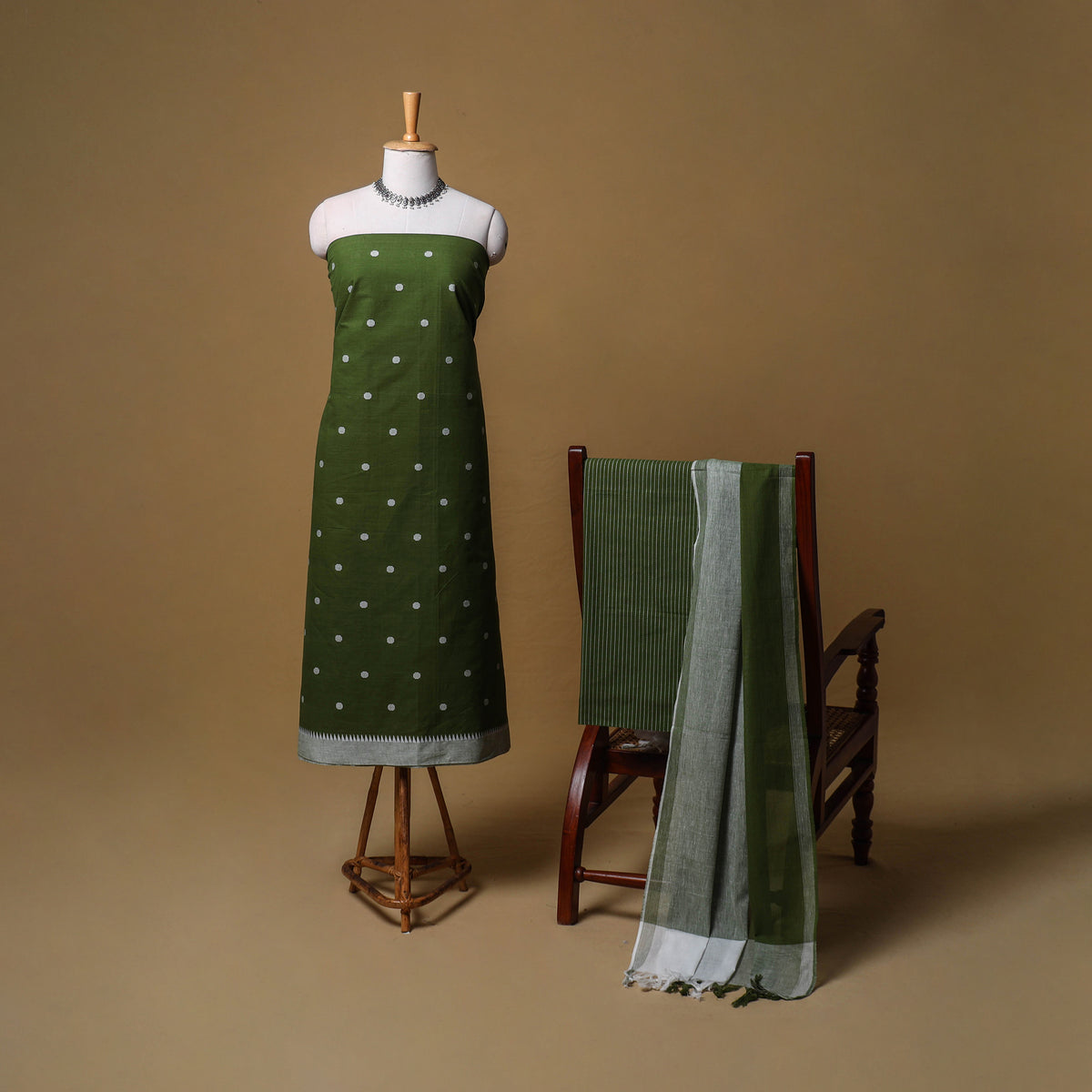 Jacquard Buti Cotton Unstitched Dress Material: Kurta, Bottom with Dupatta 06