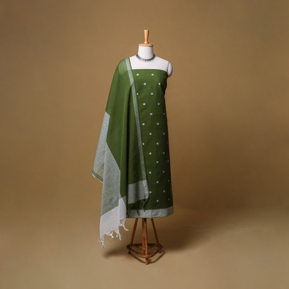 Jacquard Buti Cotton Unstitched Dress Material: Kurta, Bottom with Dupatta 06