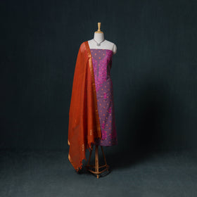 Lucknowi Chikankari Hand Work Unstitched Dress Material: Kurta & Dupatta with Jewellery 16