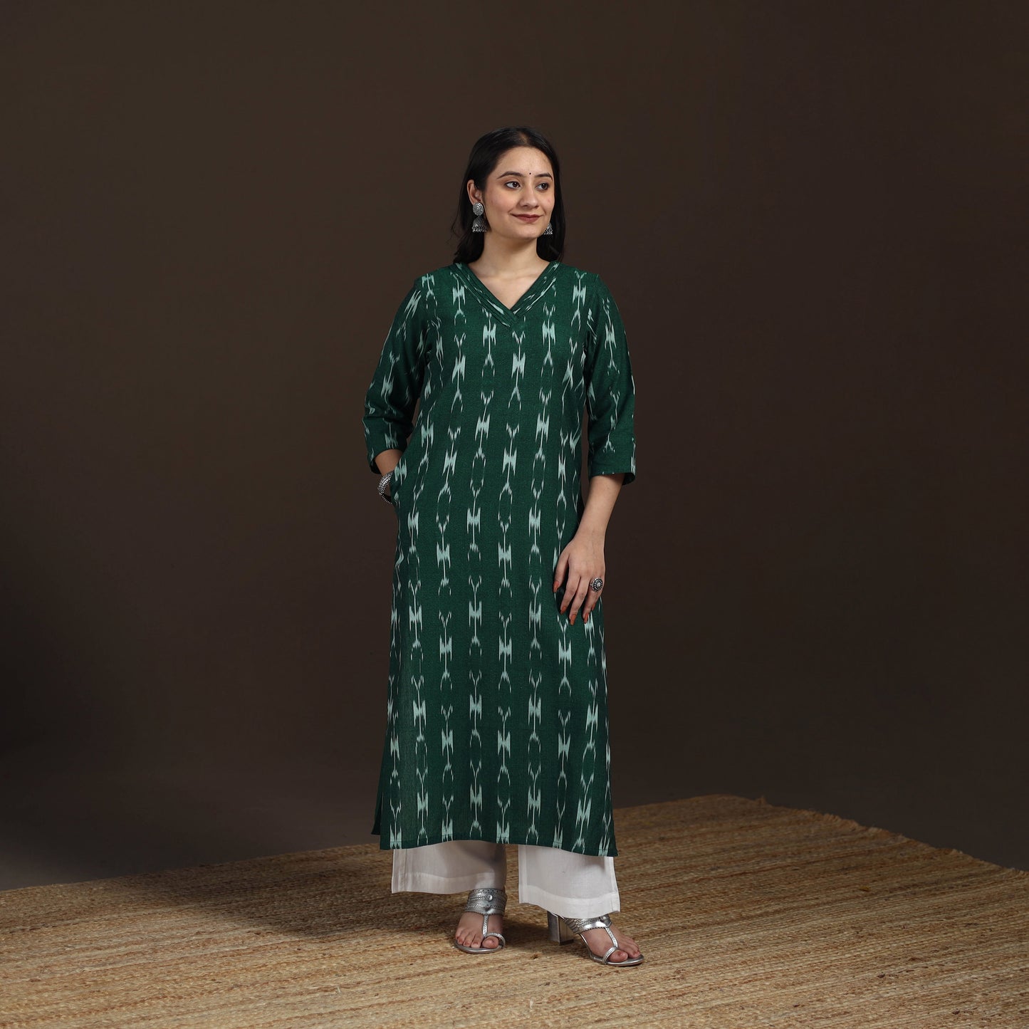 Pochampally Ikat Cotton Straight Long Kurta for Women 22