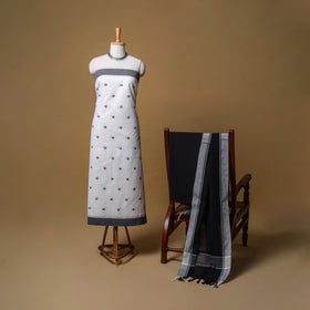 Jacquard Buti Cotton Unstitched Dress Material: Kurta, Bottom with Dupatta 08