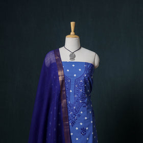 Lucknowi Chikankari Hand Work Unstitched Dress Material: Kurta & Dupatta with Jewellery 17