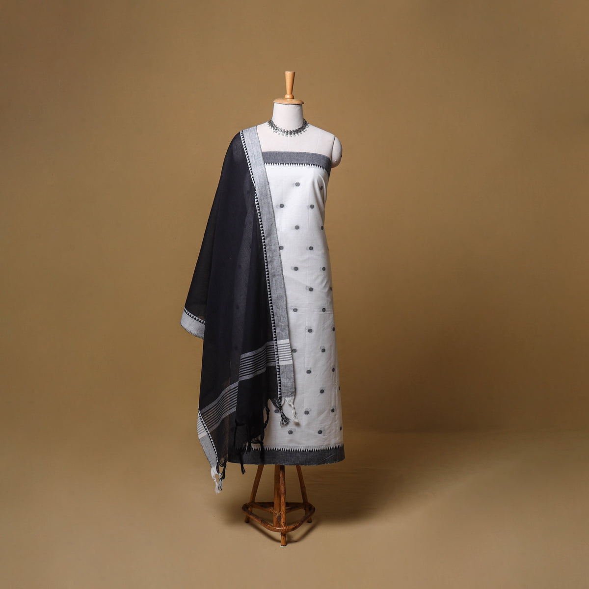 Jacquard Buti Cotton Unstitched Dress Material: Kurta, Bottom with Dupatta 08