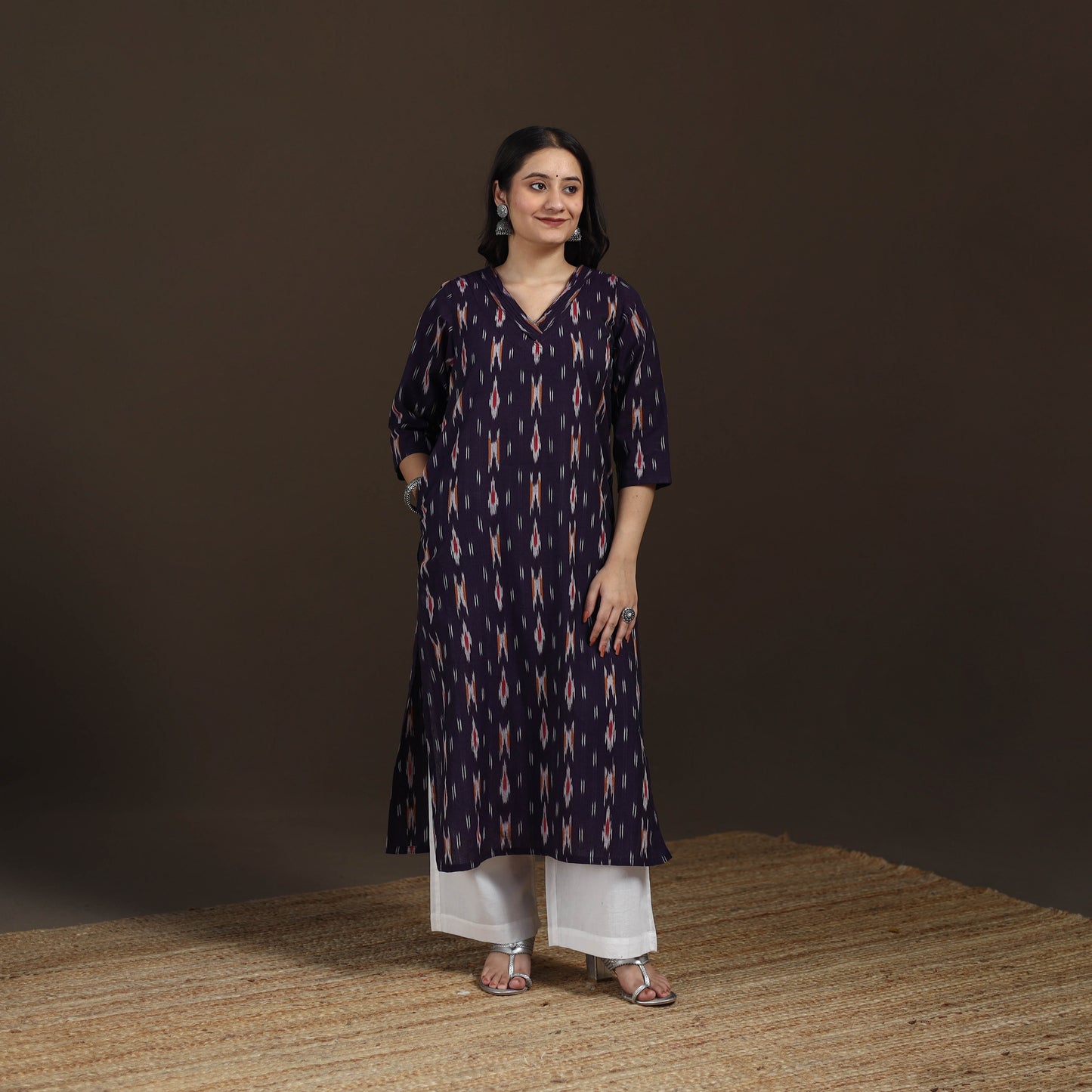 Pochampally Ikat Cotton Straight Long Kurta for Women 25