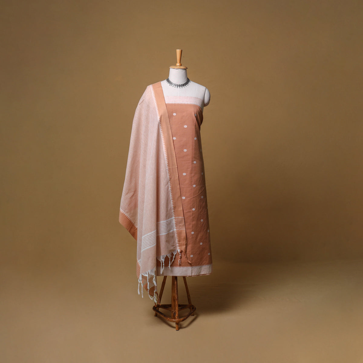 Jacquard Buti Cotton Unstitched Dress Material: Kurta, Bottom with Dupatta 09