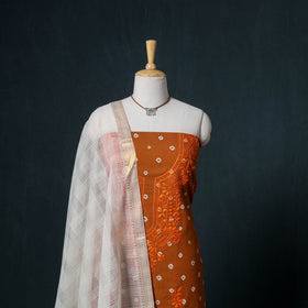 Lucknowi Chikankari Hand Work Unstitched Dress Material: Kurta & Dupatta with Jewellery 18