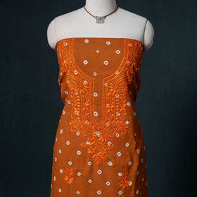 Lucknowi Chikankari Hand Work Unstitched Dress Material: Kurta & Dupatta with Jewellery 18