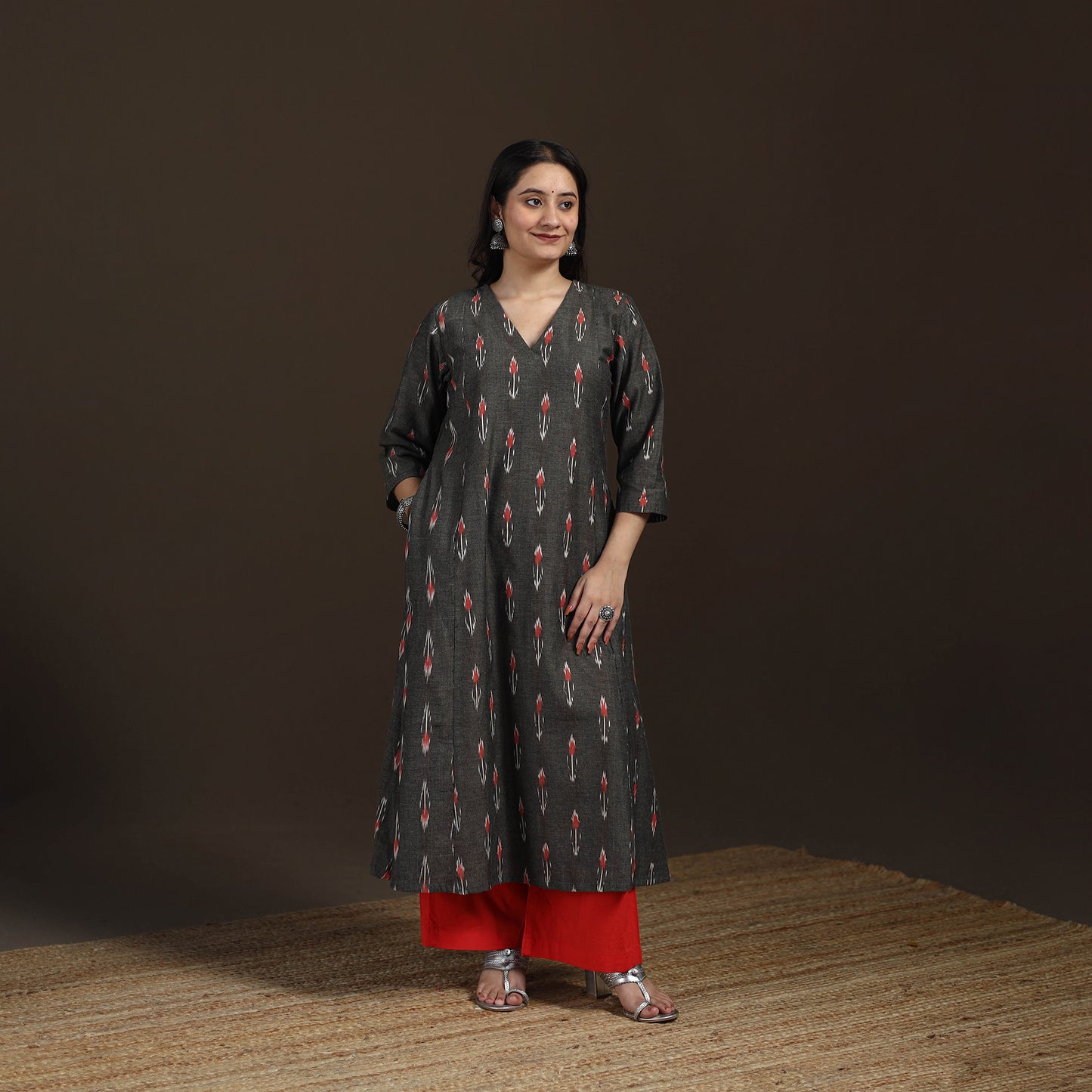 Pochampally Ikat Cotton A-Line Long Kurta for Women 12