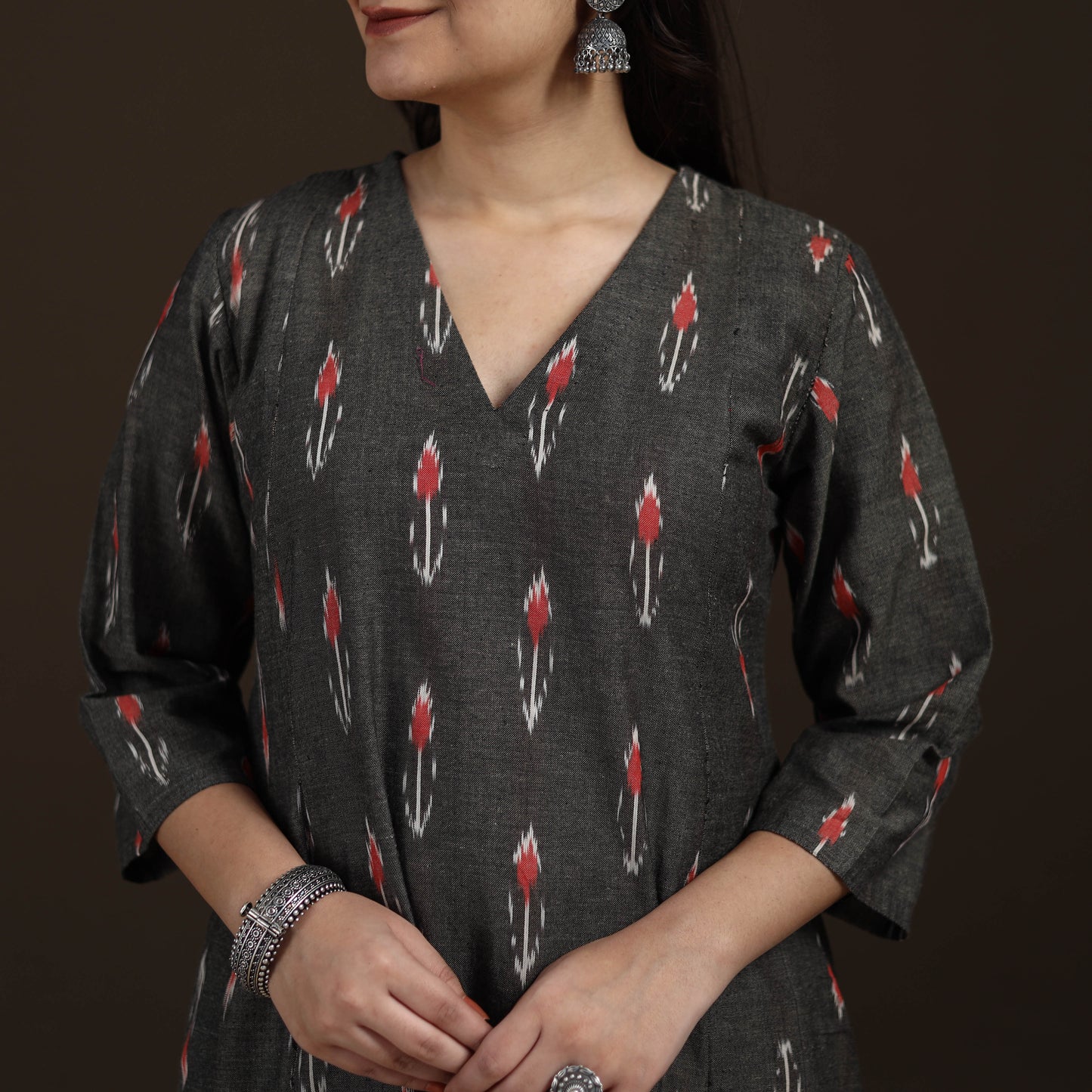 Pochampally Ikat Cotton A-Line Long Kurta for Women 12