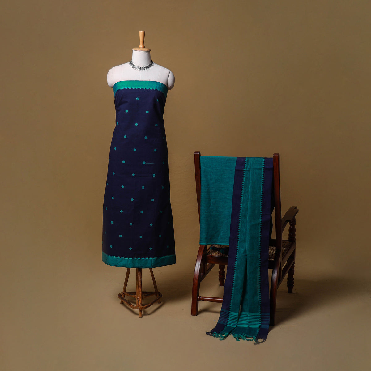 Jacquard Buti Cotton Unstitched Dress Material: Kurta, Bottom with Dupatta 10