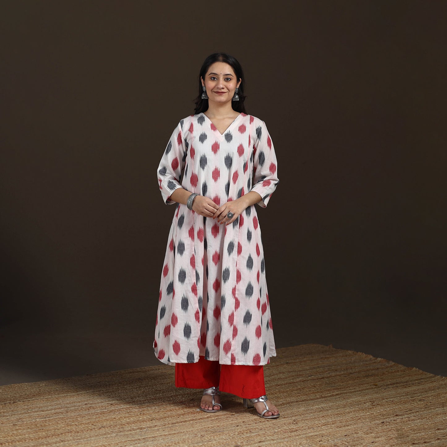 Pochampally Ikat Cotton A-Line Long Kurta for Women 15