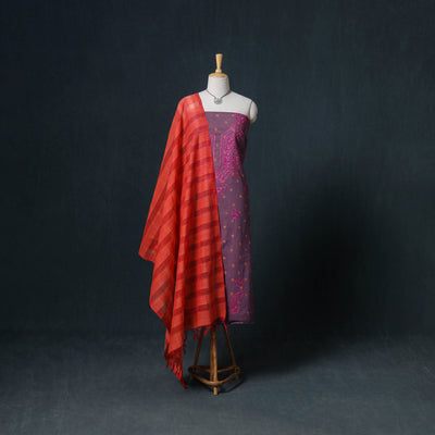 Lucknowi Chikankari Hand Work Unstitched Dress Material: Kurta & Dupatta with Jewellery 19
