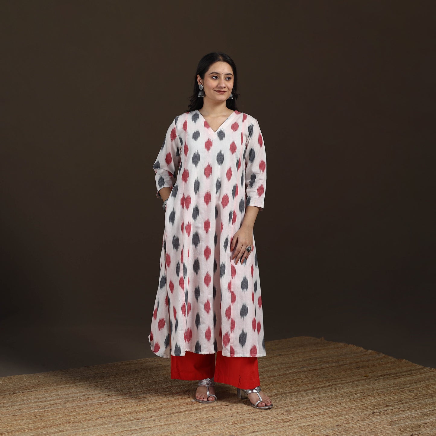 Pochampally Ikat Cotton A-Line Long Kurta for Women 15