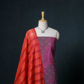 Lucknowi Chikankari Hand Work Unstitched Dress Material: Kurta & Dupatta with Jewellery 19