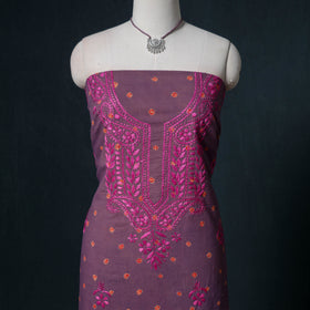 Lucknowi Chikankari Hand Work Unstitched Dress Material: Kurta & Dupatta with Jewellery 19