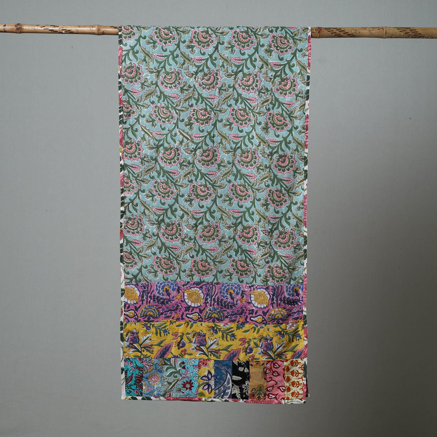 Patchwork Block Printed Cotton Sanganeri Stole 03