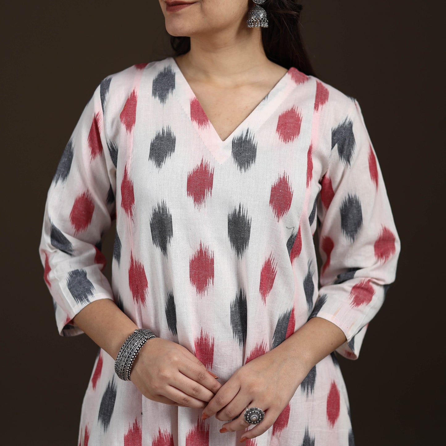 Pochampally Ikat Cotton A-Line Long Kurta for Women 15