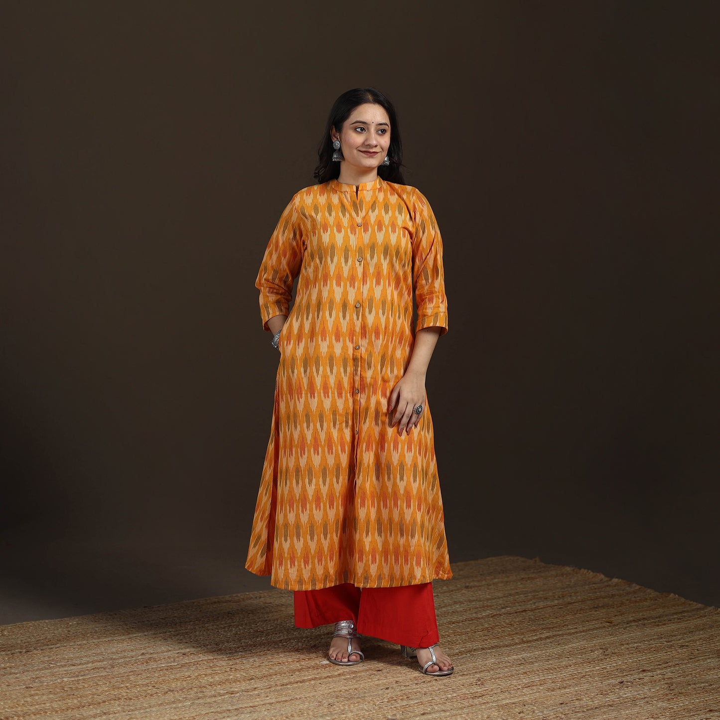 Pochampally Ikat Cotton A-Line Long Kurta for Women 04