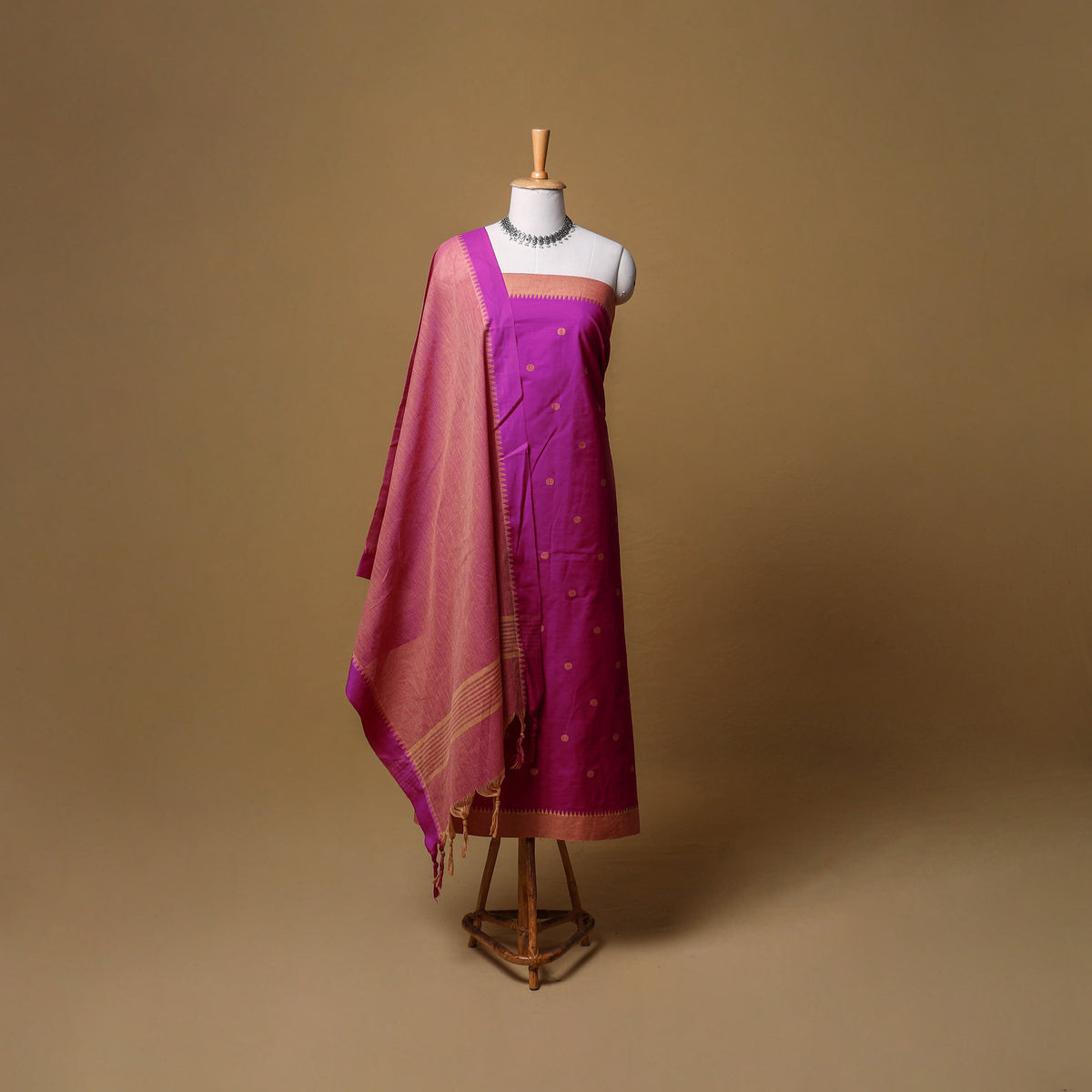Jacquard Buti Cotton Unstitched Dress Material: Kurta, Bottom with Dupatta 11