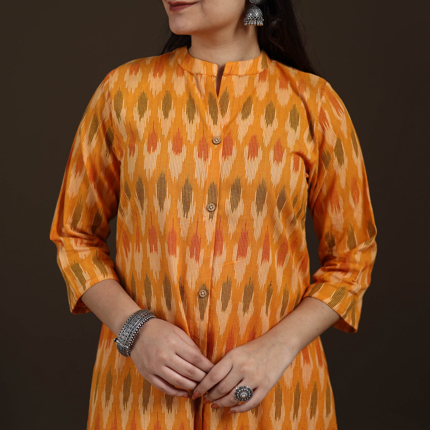 Pochampally Ikat Cotton A-Line Long Kurta for Women 04