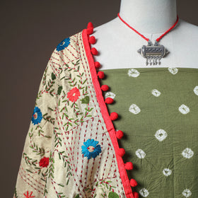 Bandhani Cotton Unstitched Dress Material: Kurta & Dupatta with Jewellery 11