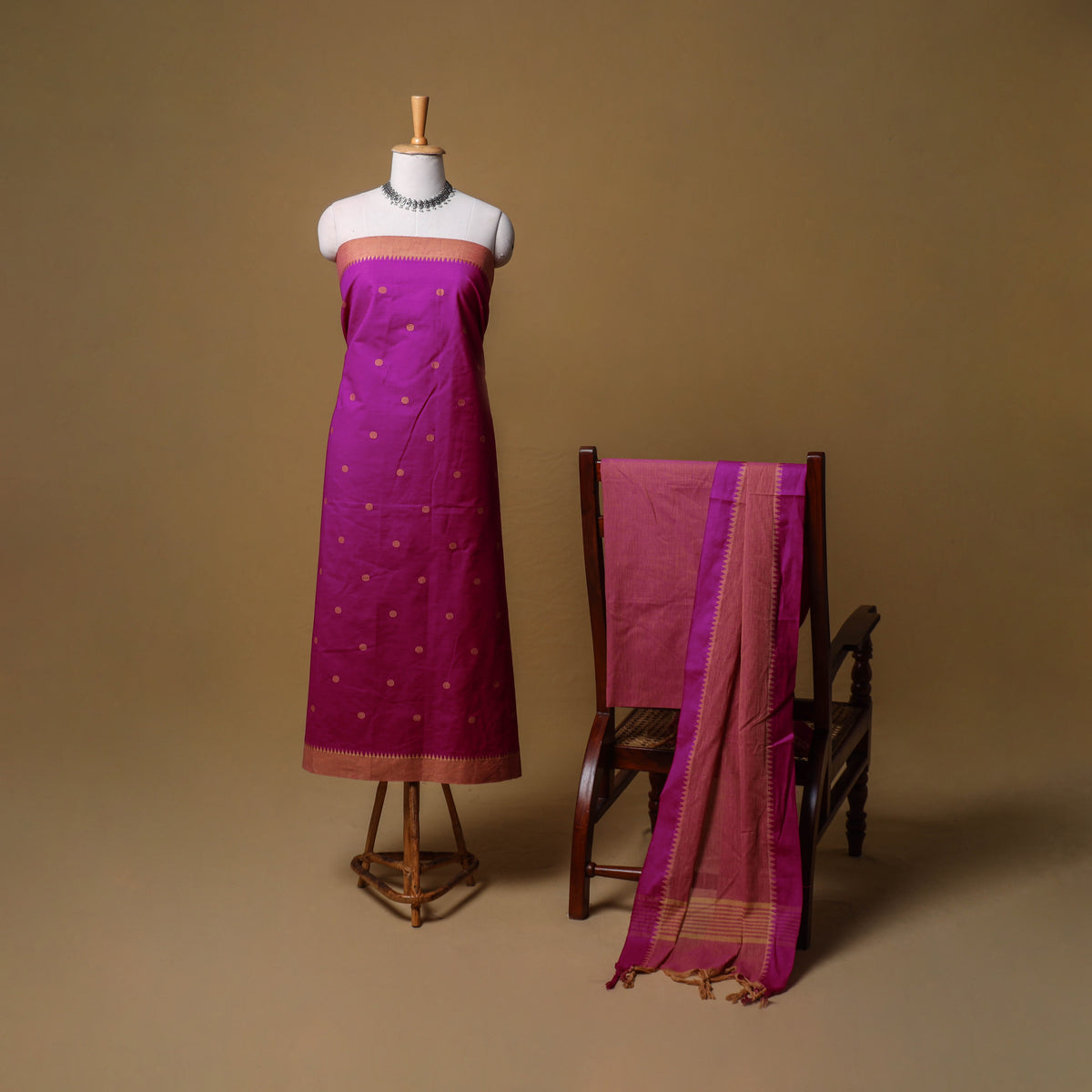 Jacquard Buti Cotton Unstitched Dress Material: Kurta, Bottom with Dupatta 11