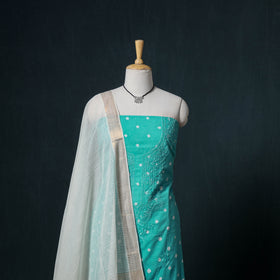 Lucknowi Chikankari Hand Work Unstitched Dress Material: Kurta & Dupatta with Jewellery 20