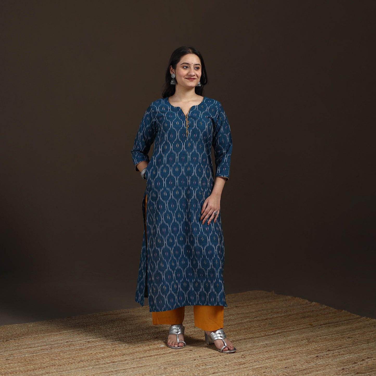 Pochampally Ikat Cotton Straight Long Kurta for Women 32