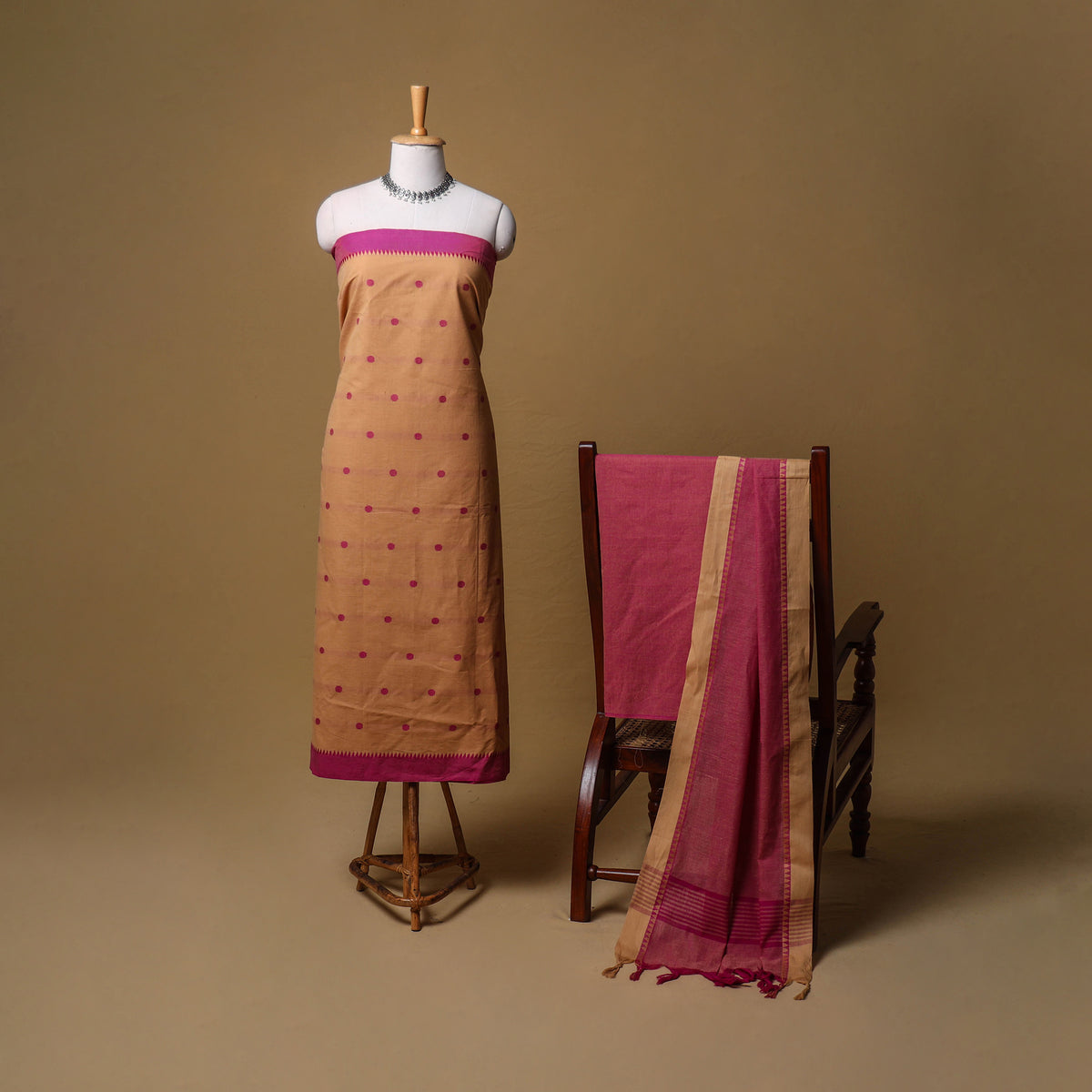 Jacquard Buti Cotton Unstitched Dress Material: Kurta, Bottom with Dupatta 12
