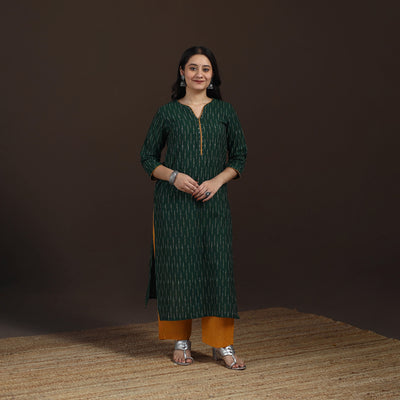 Sequin Work Pochampally Ikat Cotton Straight Long Kurta for Women 27