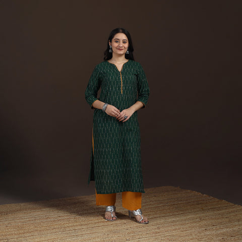 Sequin Work Pochampally Ikat Cotton Straight Long Kurta for Women 27