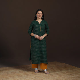 Sequin Work Pochampally Ikat Cotton Straight Long Kurta for Women 27